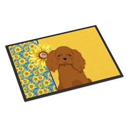 24 x 36 in. Summer Sunflowers Ruby Cavalier Spaniel Indoor or Outdoor Mat