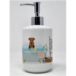 7.25 x 3.5 in. Black & Tan Airedale Terrier Ceramic Soap Dispenser