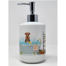 7.25 x 3.5 in. Grizzle & Tan Airedale Terrier Ceramic Soap Dispenser