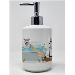 7.25 x 3.5 in. Blue Brindle Pit Bull Terrier Ceramic Soap Dispenser