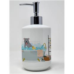 7.25 x 3.5 in. Blue Pit Bull Terrier Ceramic Soap Dispenser