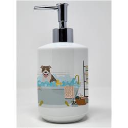 7.25 x 3.5 in. Fawn Brindle Pit Bull Terrier Ceramic Soap Dispenser