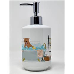 7.25 x 3.5 in. Red Pit Bull Terrier Ceramic Soap Dispenser