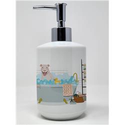 7.25 x 3.5 in. White Pit Bull Terrier Ceramic Soap Dispenser