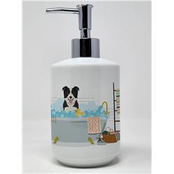 7.25 x 3.5 in. Black & White Border Collie Ceramic Soap Dispenser