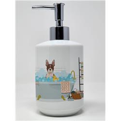 7.25 x 3.5 in. Red Boston Terrier Ceramic Soap Dispenser