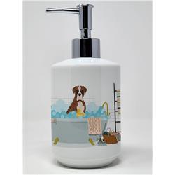7.25 x 3.5 in. Natural Eared Red Brindle Boxer Ceramic Soap Dispenser