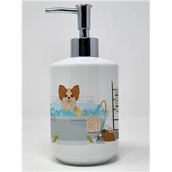 7.25 x 3.5 in. Longhaired Red & White Chihuahua Ceramic Soap Dispenser