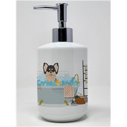 7.25 x 3.5 in. Longhaired Black & White Chihuahua Ceramic Soap Dispenser