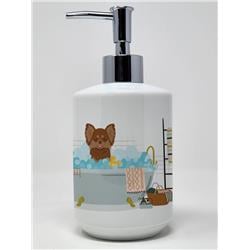 7.25 x 3.5 in. Longhaired Chocolate & Tan Chihuahua Ceramic Soap Dispenser