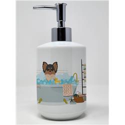 7.25 x 3.5 in. Longhaired Black & Tan Chihuahua Ceramic Soap Dispenser