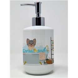 7.25 x 3.5 in. Longhaired Blue & Tan Chihuahua Ceramic Soap Dispenser