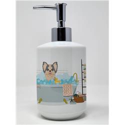 7.25 x 3.5 in. Longhaired Blue & White Chihuahua Ceramic Soap Dispenser