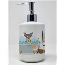 7.25 x 3.5 in. Blue & White Chihuahua Ceramic Soap Dispenser