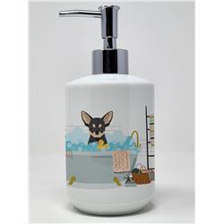 7.25 x 3.5 in. Black & Cream Chihuahua Ceramic Soap Dispenser