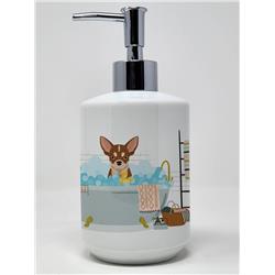 7.25 x 3.5 in. Red & White Chihuahua Ceramic Soap Dispenser