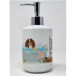 7.25 x 3.5 in. Longhair Red Pedbald Dachshund Ceramic Soap Dispenser