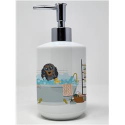 7.25 x 3.5 in. Longhair Blue & Tan Dapple Dachshund Ceramic Soap Dispenser