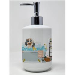 7.25 x 3.5 in. Longhair Cream Dapple Dachshund Ceramic Soap Dispenser