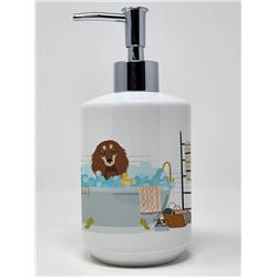 7.25 x 3.5 in. Longhair Chocolate & Cream Dachshund Ceramic Soap Dispenser