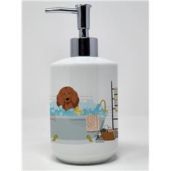 7.25 x 3.5 in. Longhair Red Dachshund Ceramic Soap Dispenser