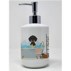 7.25 x 3.5 in. Black & Tan Dachshund Ceramic Soap Dispenser