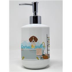 7.25 x 3.5 in. Red Piebald Dachshund Ceramic Soap Dispenser