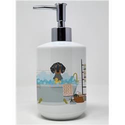 7.25 x 3.5 in. Black Dapple Dachshund Ceramic Soap Dispenser