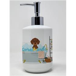 7.25 x 3.5 in. Chocolate & Tan Dachshund Ceramic Soap Dispenser