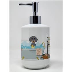7.25 x 3.5 in. Blue & Tan Dachshund Ceramic Soap Dispenser