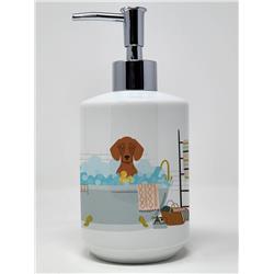 7.25 x 3.5 in. Red Dachshund Ceramic Soap Dispenser