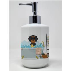 7.25 x 3.5 in. Wirehair Black & Tan Dachshund Ceramic Soap Dispenser