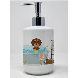 7.25 x 3.5 in. Wirehair Red & Tan Dachshund Ceramic Soap Dispenser