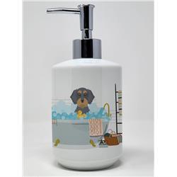 7.25 x 3.5 in. Wirehair Blue & Tan Dachshund Ceramic Soap Dispenser