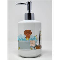 7.25 x 3.5 in. Wirehair Red Dachshund Ceramic Soap Dispenser