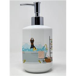 7.25 x 3.5 in. Black & Tan Doberman Pinscher Ceramic Soap Dispenser