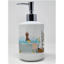 7.25 x 3.5 in. Red & Tan Doberman Pinscher Ceramic Soap Dispenser