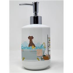 7.25 x 3.5 in. Natural Ear Red & Tan Doberman Pinscher Ceramic Soap Dispenser