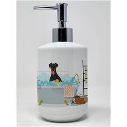 7.25 x 3.5 in. Natural Ear Black & Tan Doberman Pinscher Ceramic Soap Dispenser