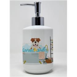 7.25 x 3.5 in. Red English Bulldog Ceramic Soap Dispenser
