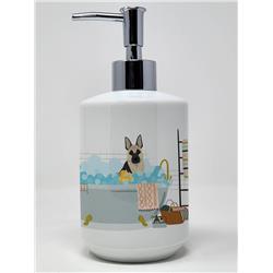7.25 x 3.5 in. Black & Silver German Shepherd Ceramic Soap Dispenser