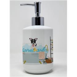 7.25 x 3.5 in. Black White Smooth Jack Russell Terrier Ceramic Soap Dispenser