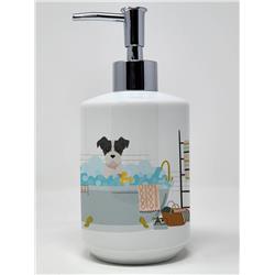 7.25 x 3.5 in. Black White Wirehair Jack Russell Terrier Ceramic Soap Dispenser