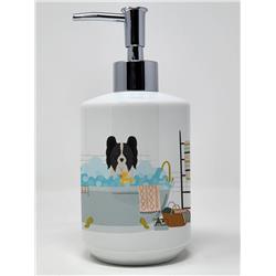 7.25 x 3.5 in. Black & White Papillon Ceramic Soap Dispenser
