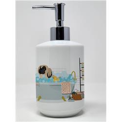 7.25 x 3.5 in. Cream Pekingese Ceramic Soap Dispenser