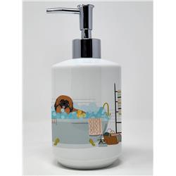 7.25 x 3.5 in. Red Pekingese Ceramic Soap Dispenser