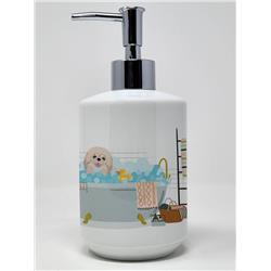 7.25 x 3.5 in. White Pekingese Ceramic Soap Dispenser