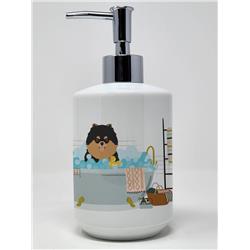 7.25 x 3.5 in. Black & Tan Pomeranian Ceramic Soap Dispenser
