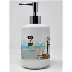 7.25 x 3.5 in. Black & Silver Natural Ears Schnauzer Ceramic Soap Dispenser