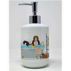 7.25 x 3.5 in. Red & White Shih Tzu Ceramic Soap Dispenser